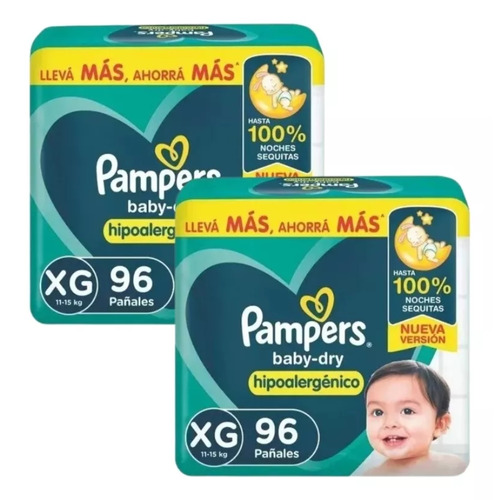 Pampers Baby Dry 2 Pañales Tamaño Xg 2 Packs De 96 Unidades