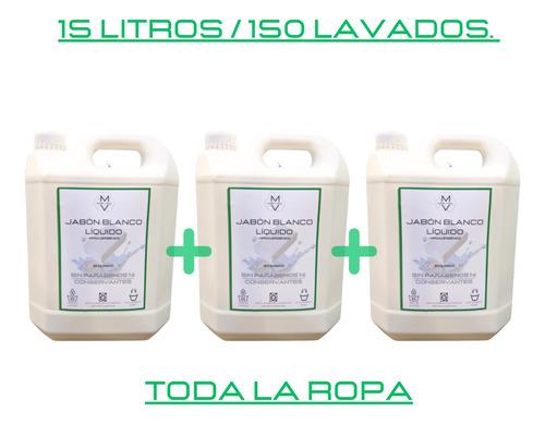 15l Jabón Blanco Líquido Neutro P/ Ropa Mv. Lavarropas B.esp