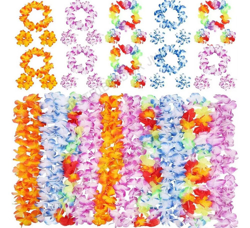 40 Pcs Hawaiano Flúor Fiestas Neón Collar+ Cintillo+ Pulsera