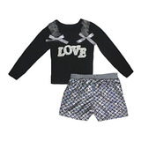 Petitebella Sparkle Amor Negro L S Camisa