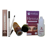 Kit Sobrancelha Henna Makiaj + Caneta Microbland Castanho Cor Marrom-claro