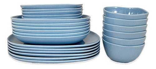 Set X48 Piezas Juego De Platos Melamina Azul Liso Cocina