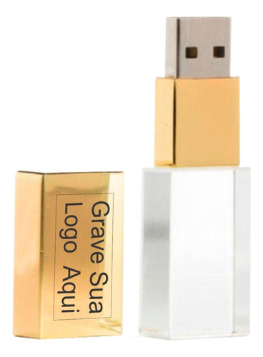 Pendrive Vidro Dourado P/ Fotografo Personalizado 30uni 16gb