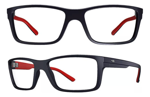 Armação Oculos Grau Hb 93024 Azul Brilho Vermelho T. 53,6mm 