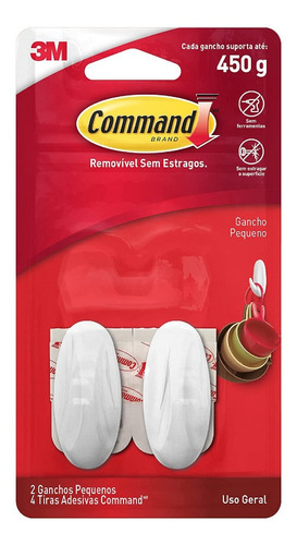 Gancho Adesivo 3m Command 450g Pequeno C/2 Branco