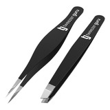 Set De Pinzas De Depilar Profesionales Tweezer Negra Pack 2