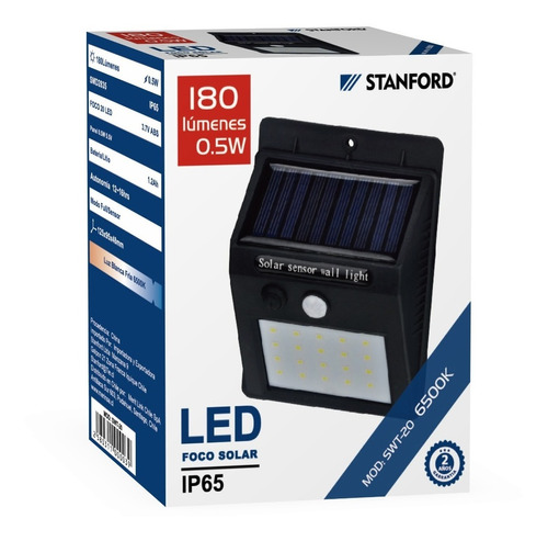 Aplique Led Solar 0.5w Ip65 180lumenes 6500k Stanford 