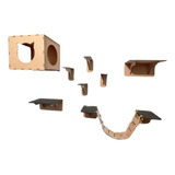 Kit Playground Para Gatos 8 Peças Cru Em Mdf Casinha Degraus