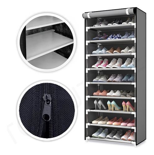 Zapatera Organizador Closet Zapatos 9 Niveles 27 Pares Tela Color Gris