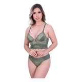 Lingerie De Luxo Cropped E Calcinha Fio Decote V Sofisticado