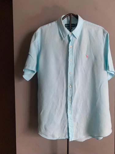 Camisa Polo Ralph Lauren Talla X L Custom Fit 100% Lino Aqua