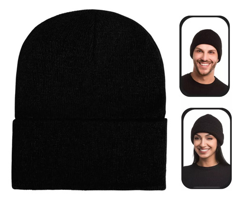 Touca Gorro Inverno Poliéster Preta Básica