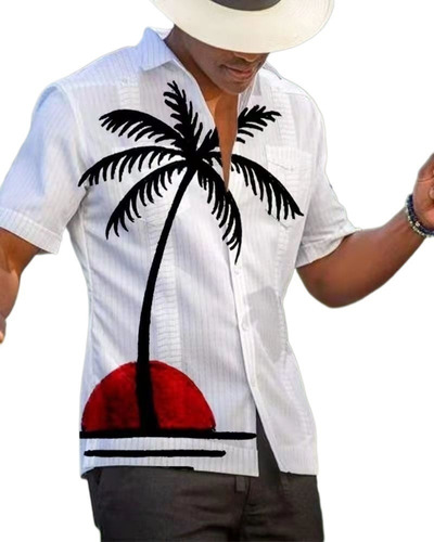 Camisa De Playa Hawaiana De Manga Corta For Hombre 1 .