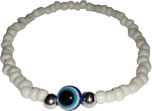 Pulsera Elástica De Ojos Turcos Y Mostacillas Blancas