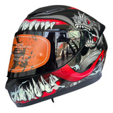 Casco Integral Ots Husky Monster Gloss Black Smoke L