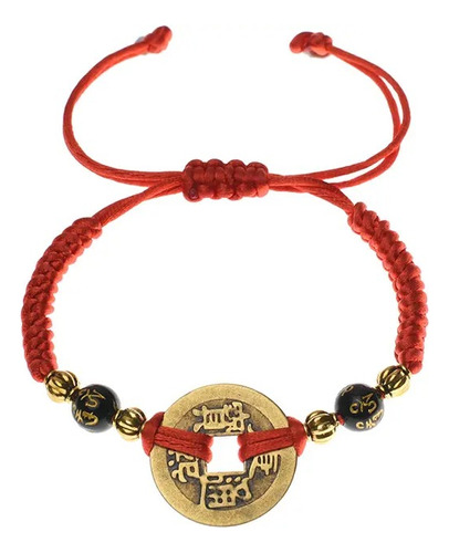 Pulsera Feng Shui Moneda China Cinta Roja