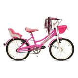 Bicicleta Nena Musetta Betty Blue Rodado 20 Color Rosa Con Guardabarros Metalicos Canasto Portamuñecas Flecos Y Pie De Apoyo