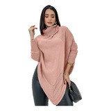 Blusa Tricot Feminina Poncho Kimono Manga Longa Inverno