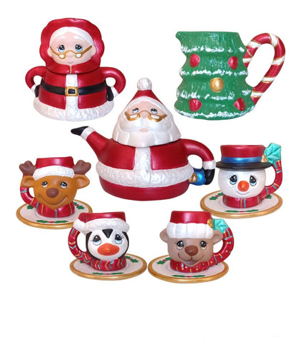 Juego De Té Mini De Cerámica Navideño Santa Claus Decoración