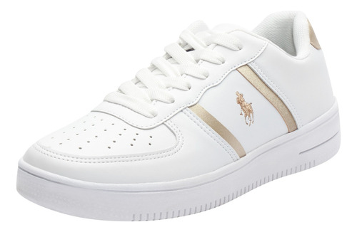 Tenis Casual Polo Blanco Oro Para Mujer 0222 O-i