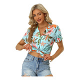 Camisa Hawaiana Estampado Hoja Floral Blusa De Playa Vintage