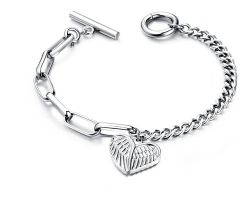 Elegante Pulsera Alas De Ángel Acero Inoxidable B928 Cadena