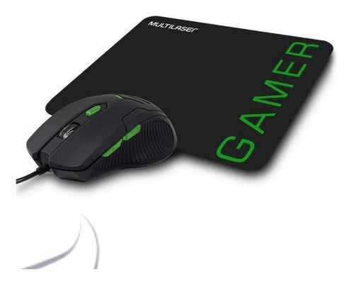 Mouse Multilaser Mo273 3200dpi C/ Mouse Pad Preto/verde