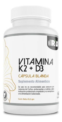 Vitamina K2 + D3  60cap Suplementos Ryd