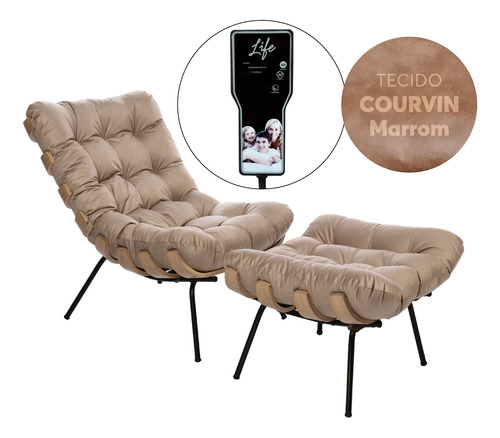 Poltrona Costela Massageadora E Puff Luxo Courvin Marrom