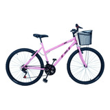 Bicicleta Passeio Anny Aro 26 C/cestinha 18 Vel. Branca Cor Rosa