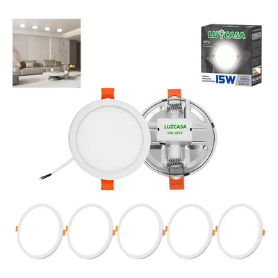 Lámparas LED Techo Blancas 15W LUZCASA Pack 5 Empotrables Plafón Ajustables | Envío gratis