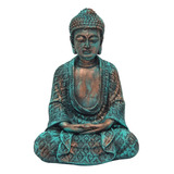 Buda Hindu Tailandês Tibetano Sidarta Em Resina Azul 22,5cm