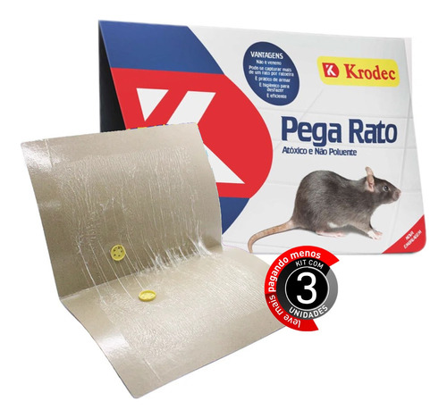 Kit Com 3 Ratoeira Adesiva Pega Cola Rato Ratazana Krodec