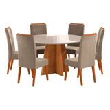 Mesa De Jantar 6 Lugares Calm Com Vidro Mel/perola/off White