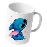 Taza Cerámica Stitch Tierno Corazones Regalo Café Té Leche