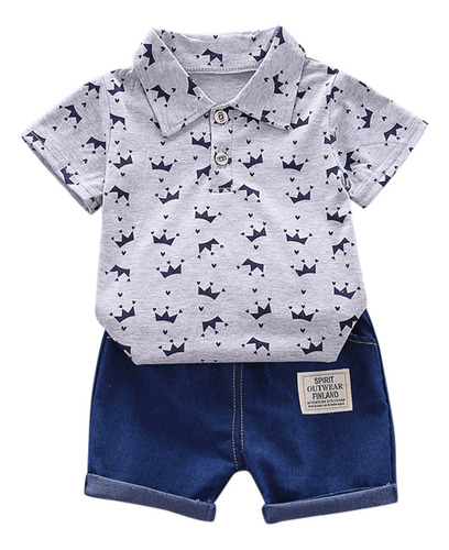 W Baby Suit Boy, Manga Curta, Estampa De Coroa, Blusas E Cal