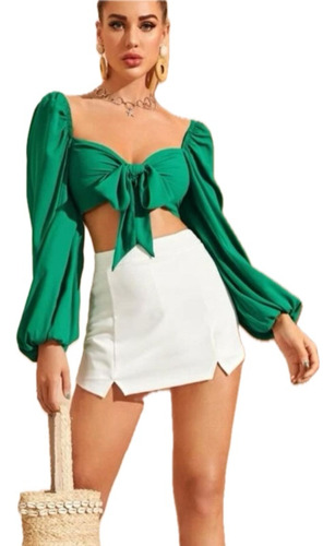 Crop Top Y Falda Short  Verde Esmeralda 