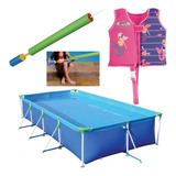 Kit Piscina Premium 6200 Litros+ Colete P/m Rosa+ Lança Água