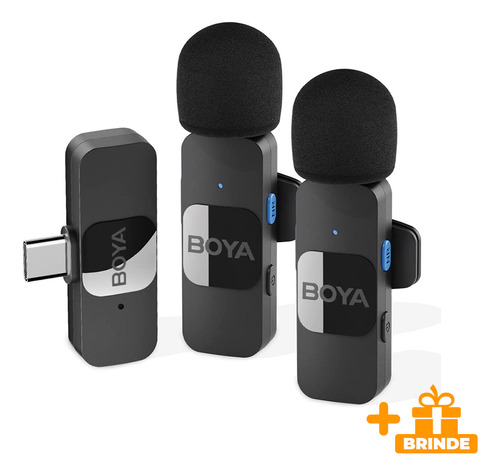 Microfone Lapela Boya By-v20 Usb C Sem Fio 2.4g Preto+brinde