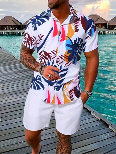 Ropa Deportiva Para Hombre, Conjunto De Dos Piezas Estampado