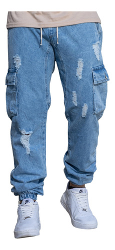 Jogger Mom Hombre Pantalon Jean Cargo Oversize Puños Premium