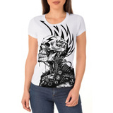 Camiseta/camisa Feminina Rock Caveira -  Baby Look Skull