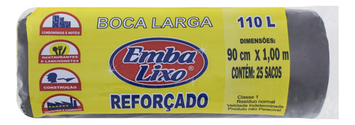 Saco Para Lixo Boca Larga 110l Embalixo 25 Unidades