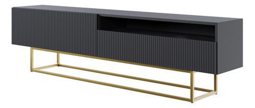 Mueble Tv Rack Laqueado Patas Metal Negro Dorado 