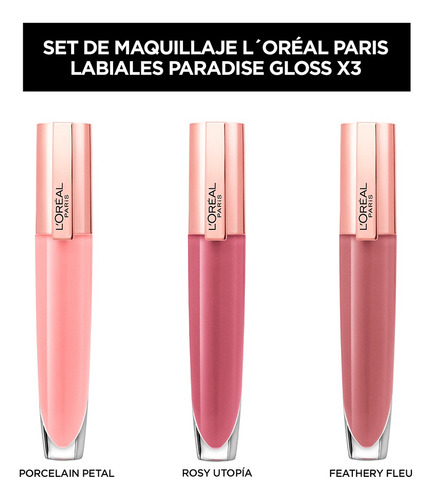 Set De Maquillaje L'oréal Labiales Paradise Gloss X3 Para Labios - 3 Unidades