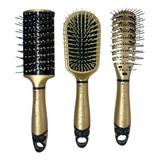 Set 3 Cepillos Profesionales Cabello Neumatico Araña Dorado