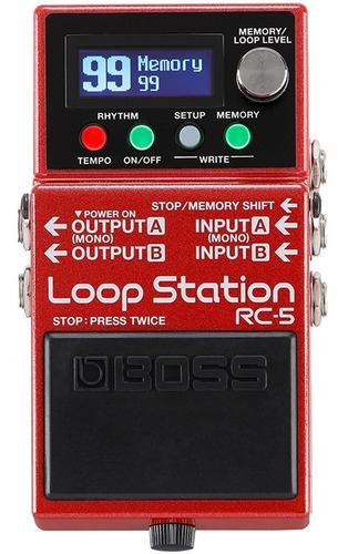 Pedal Boss Loop Station Rc5 Vermelho Avançados Para Guitarra