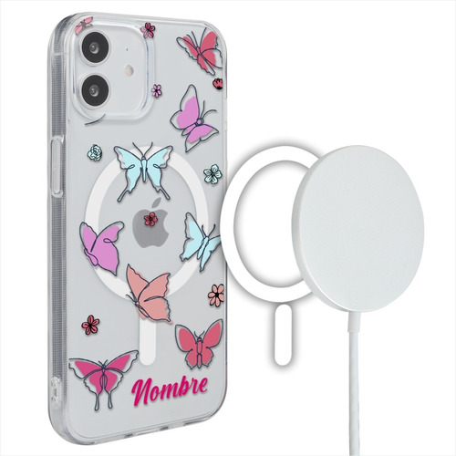 Funda Para iPhone Magsafe Personalizada Nombre Y Mariposas