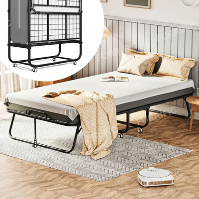 Furrific Cama Plegable Individual 98*190cm Con Colchón Viscoelástico De 12 Cm, Soporta 300 Kg + Bolsa, Ruedas Bloqueables Y Compactas | Meses sin interés
