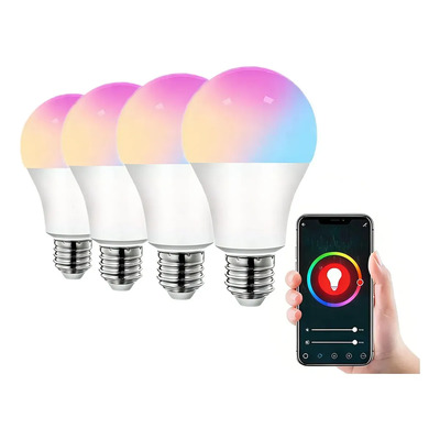 4pc 15w Foco Inteligente Rgb Led E27 E26 Compatible Alexa Google Home Regulable Smart Bulb Para Hogar Iluminación | MercadoLibre